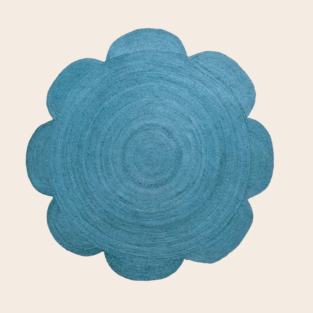 Scallop Flower Round Jute Rug - Blue