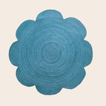 Scallop Flower Round Jute Rug - Blue