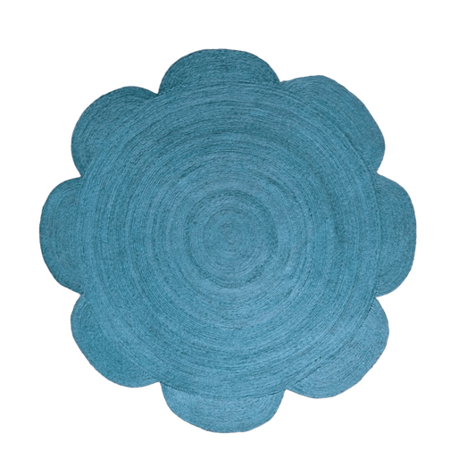 Scallop Flower Round Jute Rug - Blue