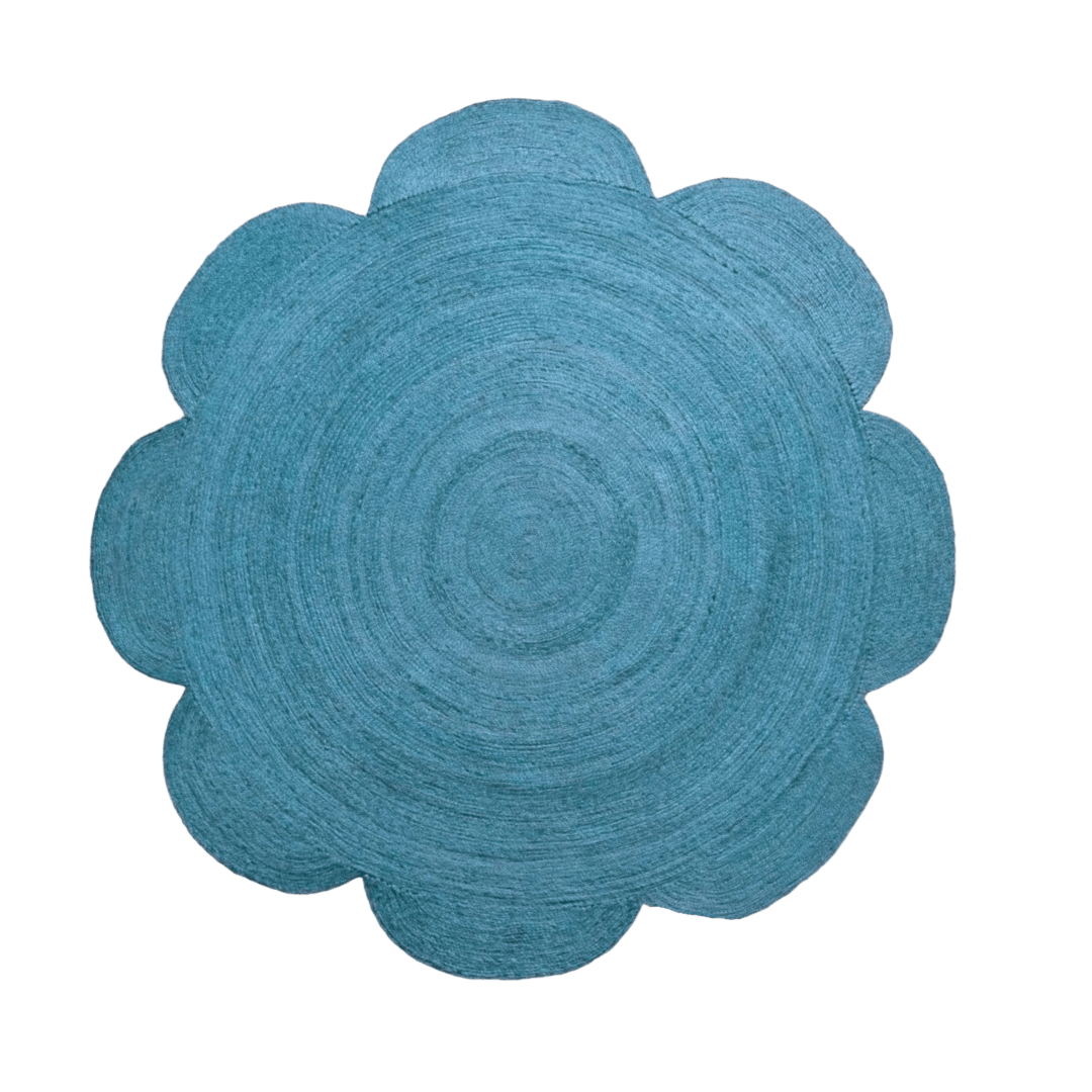 Scallop Flower Round Jute Rug - Blue - MAIA HOMES