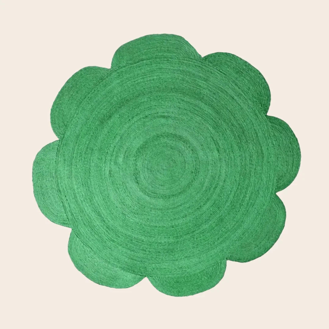 Scallop Flower Round Jute Rug - Green