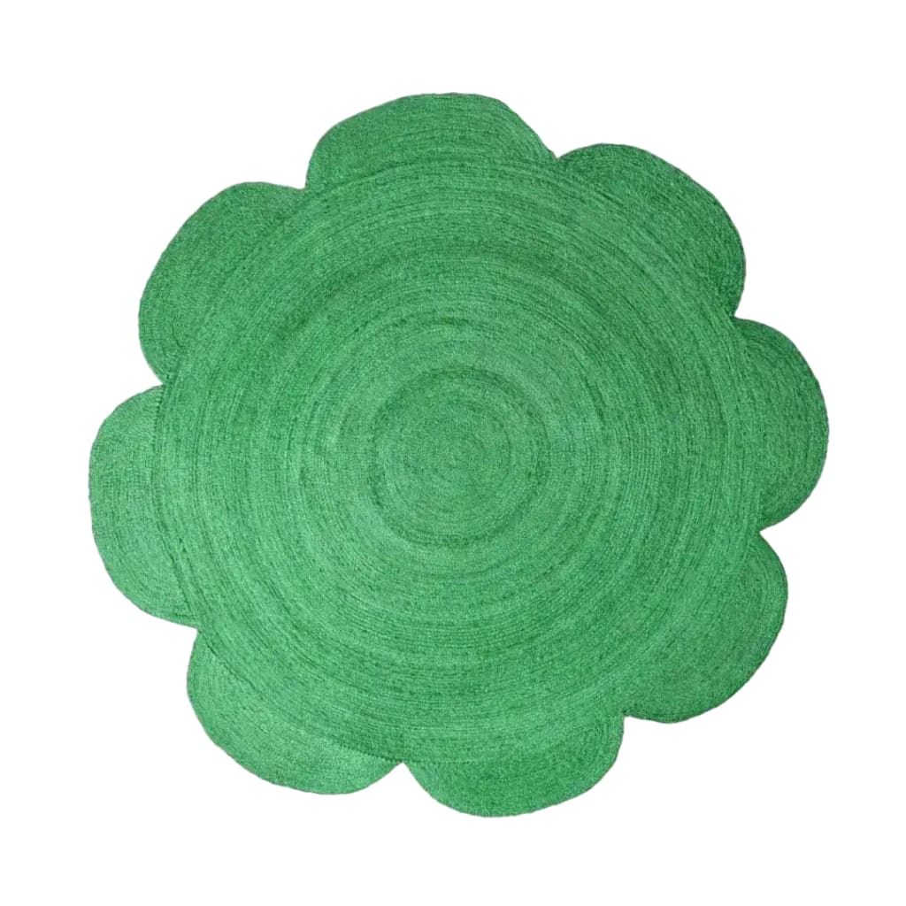 This vibrant green Scallop Flower Round Jute Rug is perfect for adding a touch of nature to your living room. The round area rug, ideal for a cozy living room setup, is crafted from durable jute, making it a great choice for those seeking eco-friendly living room area rugs. Its unique scallop design adds an artistic flair to large area rugs, fitting perfectly in spaces needing living room rugs 8x10.