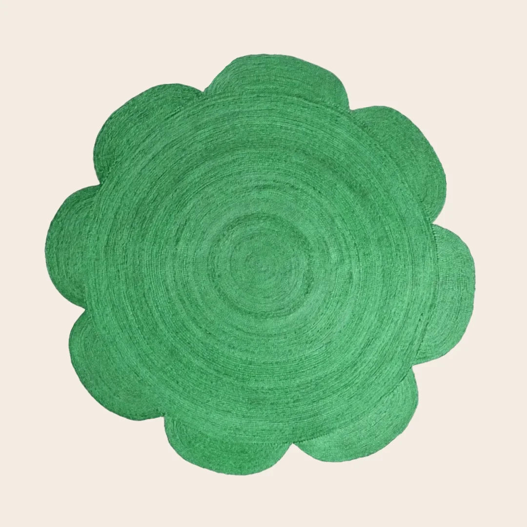 Scallop Flower Round Jute Rug - Green