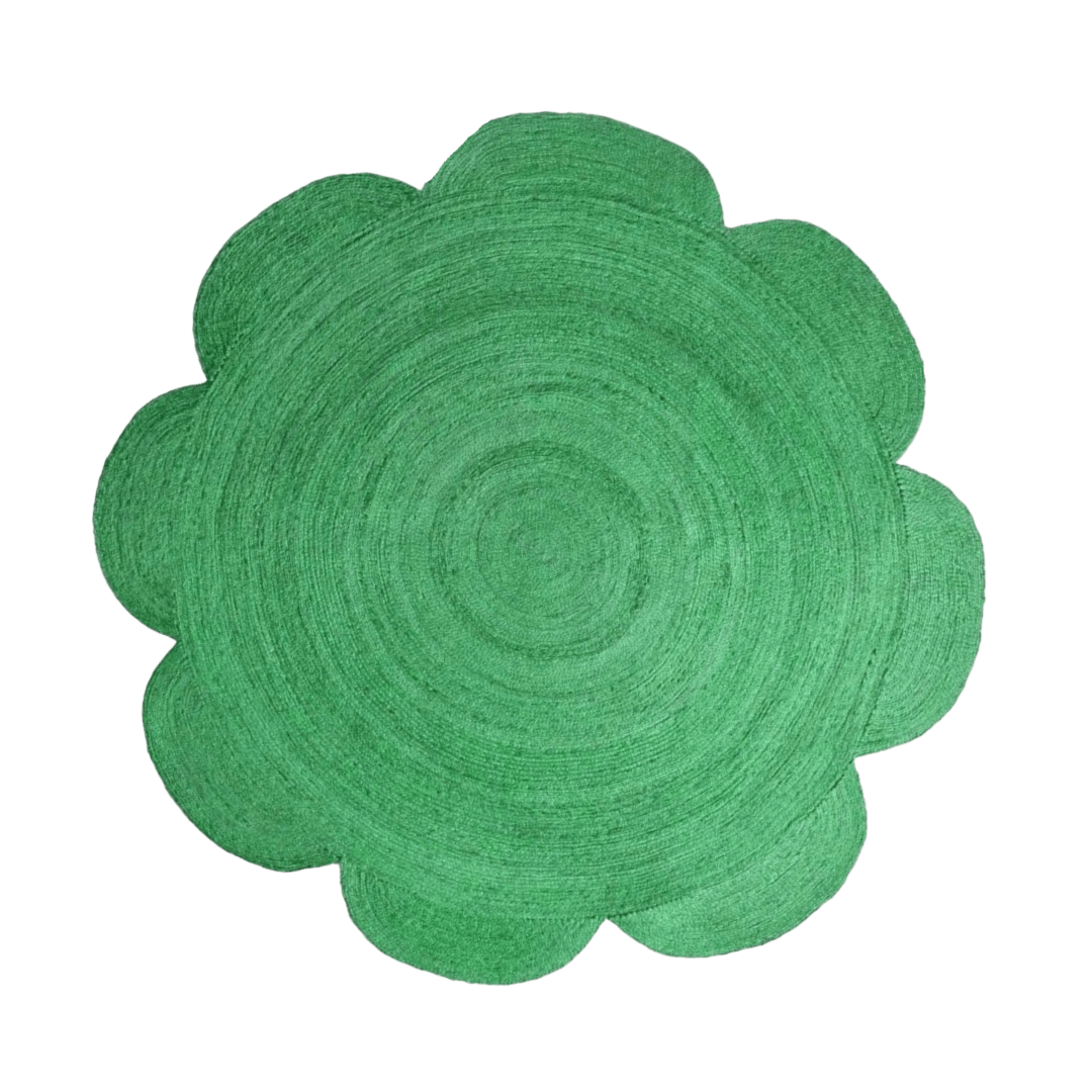 Scallop Flower Round Jute Rug - Green