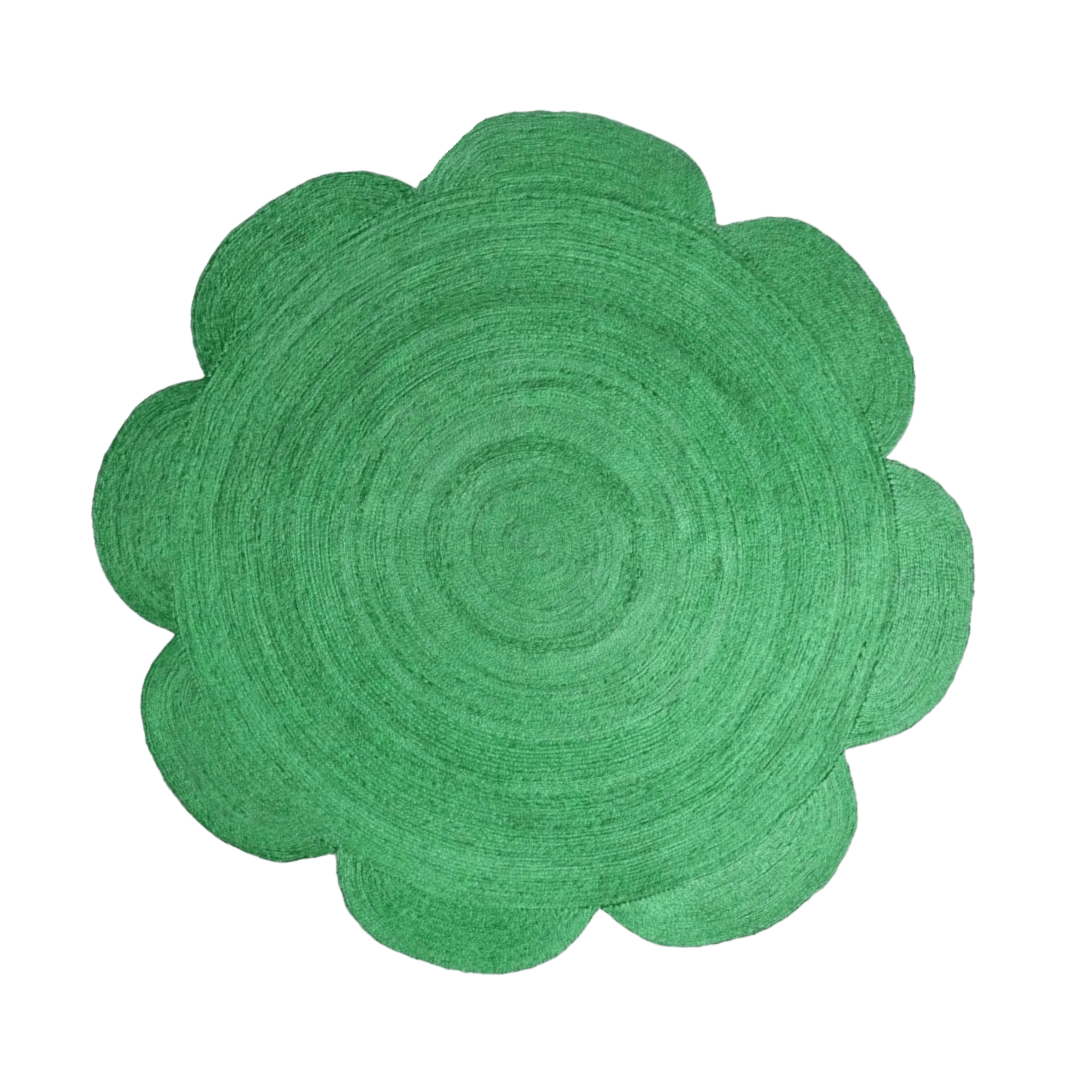 Scallop Flower Round Jute Rug - Green - MAIA HOMES
