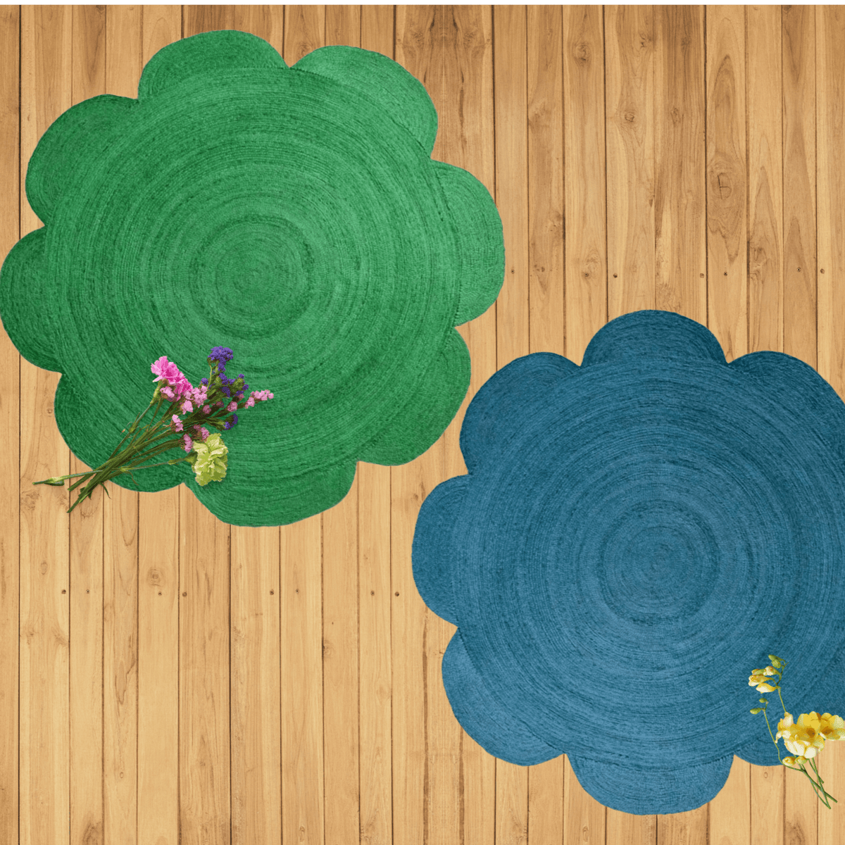 Scallop Flower Round Jute Rug - Green