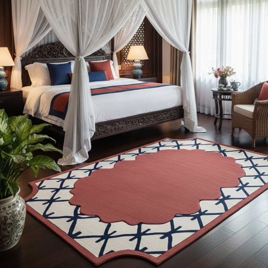 Scallop Frame Hand Tufted Wool Rug