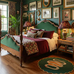 Scalloped Green Snake and Apple Round Hand Tufted Wool Rug - Dark Green