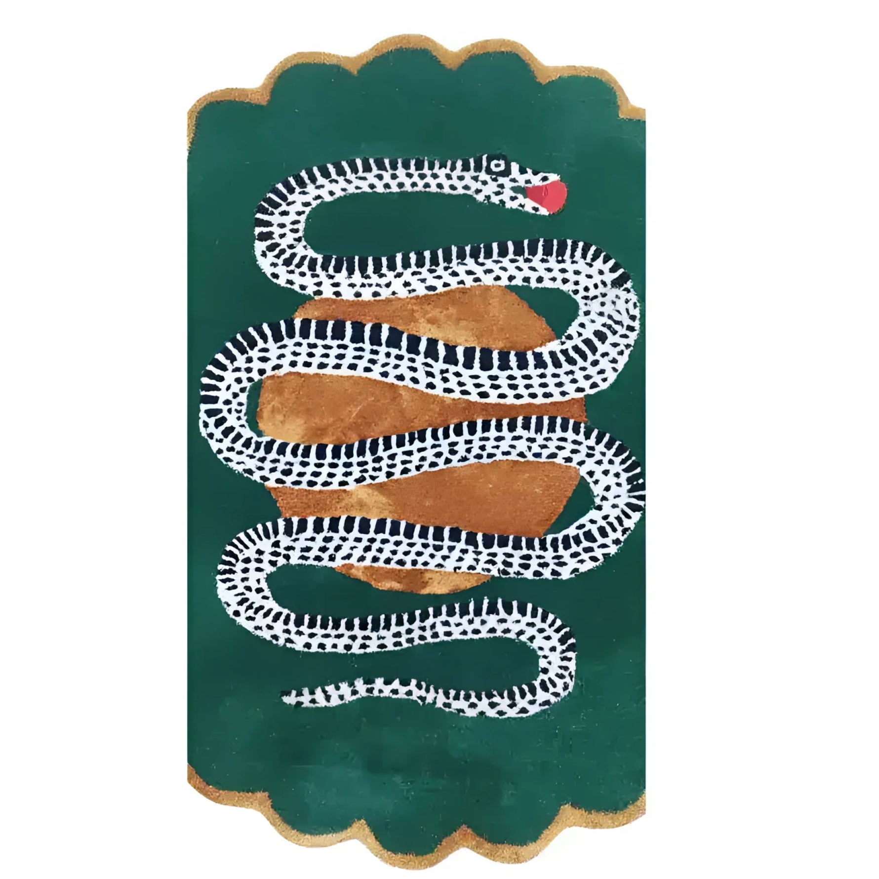 Scalloped Green Snake and Apple Round Hand Tufted Wool Rug - Dark Green