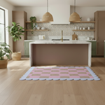 Scalloped Leaf Checker Pink Hand Tufted Rug