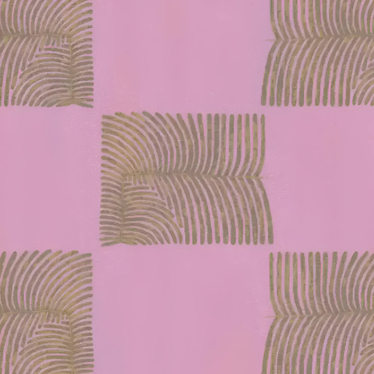 A stylish area rug featuring a scalloped leaf pattern in shades of brown on a pink background. This wool rug adds a boho touch to any bedroom or living room, perfect for those seeking unique rugs for their space.