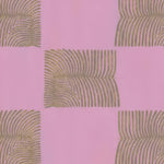 A stylish area rug featuring a scalloped leaf pattern in shades of brown on a pink background. This wool rug adds a boho touch to any bedroom or living room, perfect for those seeking unique rugs for their space.