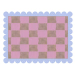 A beautifully designed Scalloped Leaf Checker Pink Hand Tufted Area Rug, perfect for adding a touch of elegance to any bedroom or living room. This boho wool rug features a charming checker pattern in soft pink hues, accentuated with scalloped edges, making it an ideal choice for those seeking stylish rugs for bedroom or living room decor.