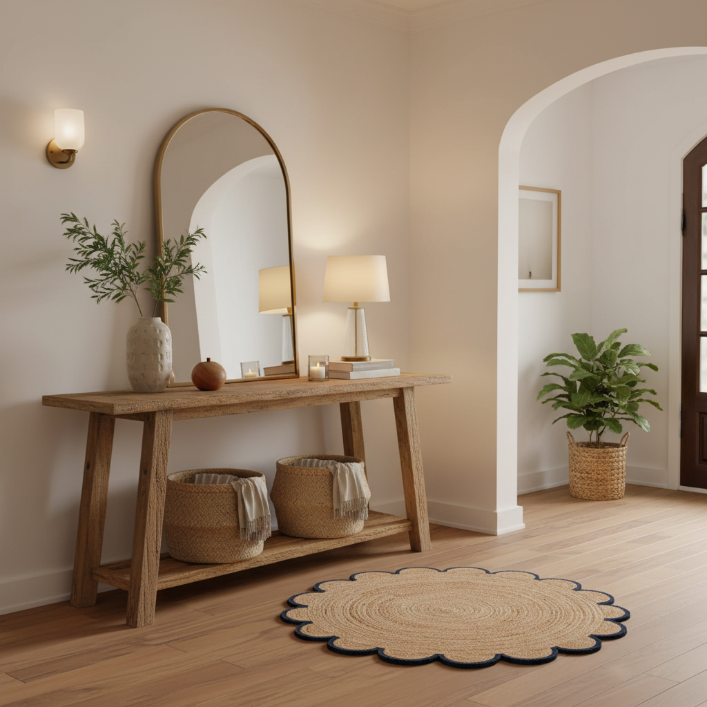 Scalloped Round Jute Rug - Black Trim