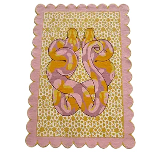 Vibrant area rug featuring a unique scalloped serpentine design, perfect for adding a touch of artistic flair to bedroom or living room spaces. This hand-tufted wool rug showcases a bold and abstract pattern, ideal for those seeking distinctive bedroom rugs or living room area rugs.