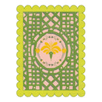 This image showcases the Scalloped Yellow Flower Mazed Hand Tufted Area Rug, perfect for adding a touch of elegance to your living room. The wool rug features a vibrant yellow floral design at its center, surrounded by intricate green lattice patterns. Its scalloped edges enhance its charm, making it an ideal 8x10 rug for living room spaces.
