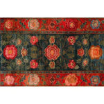 A stunning Scarlet Blossom Heritage Hand Tufted Area Rug featuring vibrant floral patterns in rich reds and greens, perfect for enhancing the elegance of your dining room or living room. This wool rug adds a touch of timeless beauty to dining room carpets and living room and dining room rugs collection.