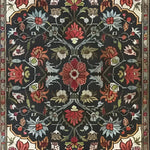 The Scarlet Grove Hand Knotted Area Rug showcases an intricate floral design with rich colors, perfect for enhancing your living room decor. This vintage rug, reminiscent of Persian rugs, comes in an 8x10 size, making it an ideal choice for those seeking elegant living room area rugs.
