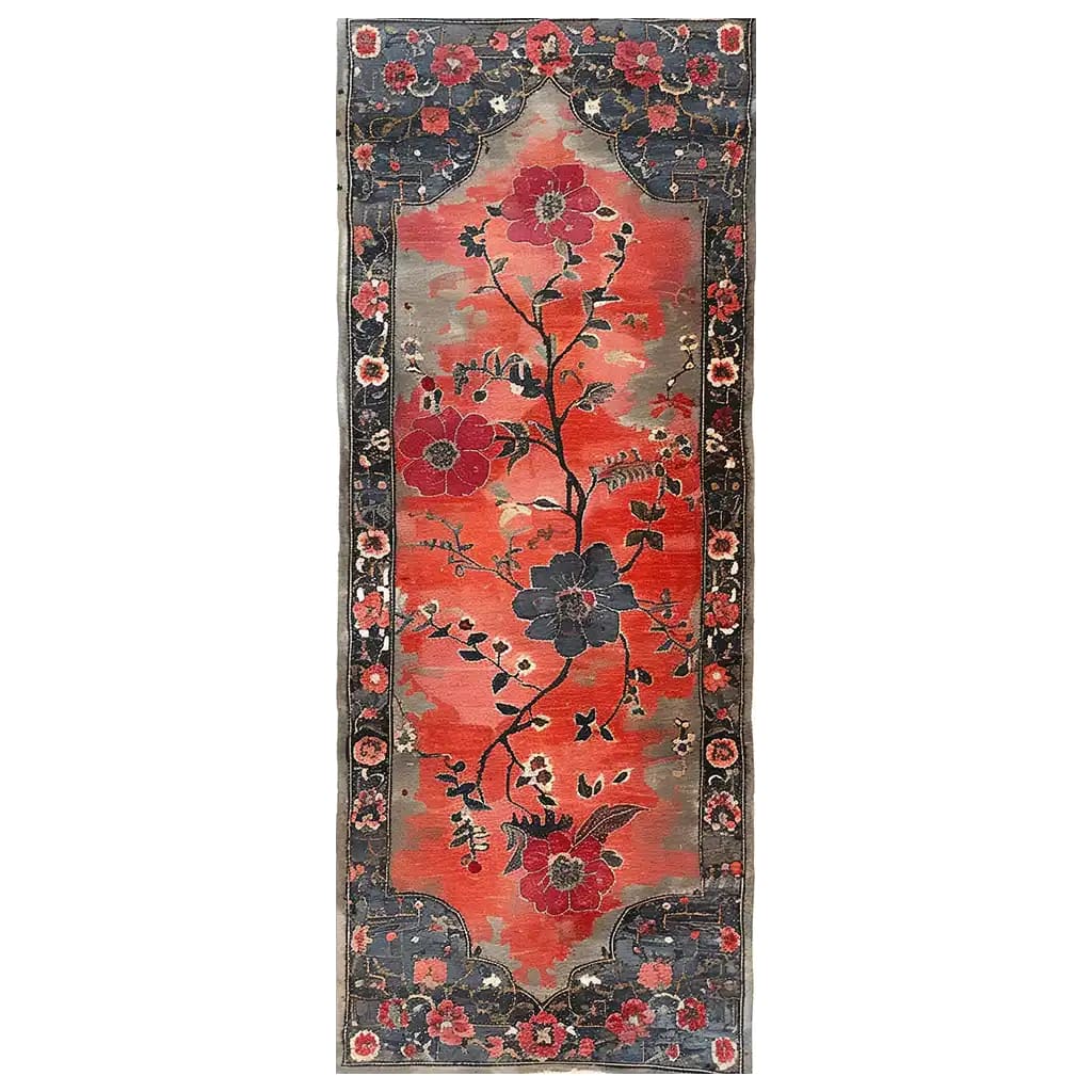 The Scarlet Horizon Knotted Wool Rug is an exquisite area rug featuring a vibrant floral design. Perfect for enhancing living room decor, this 8x10 rug showcases intricate flower patterns in rich hues, making it an ideal choice for those seeking stylish living room area rugs.