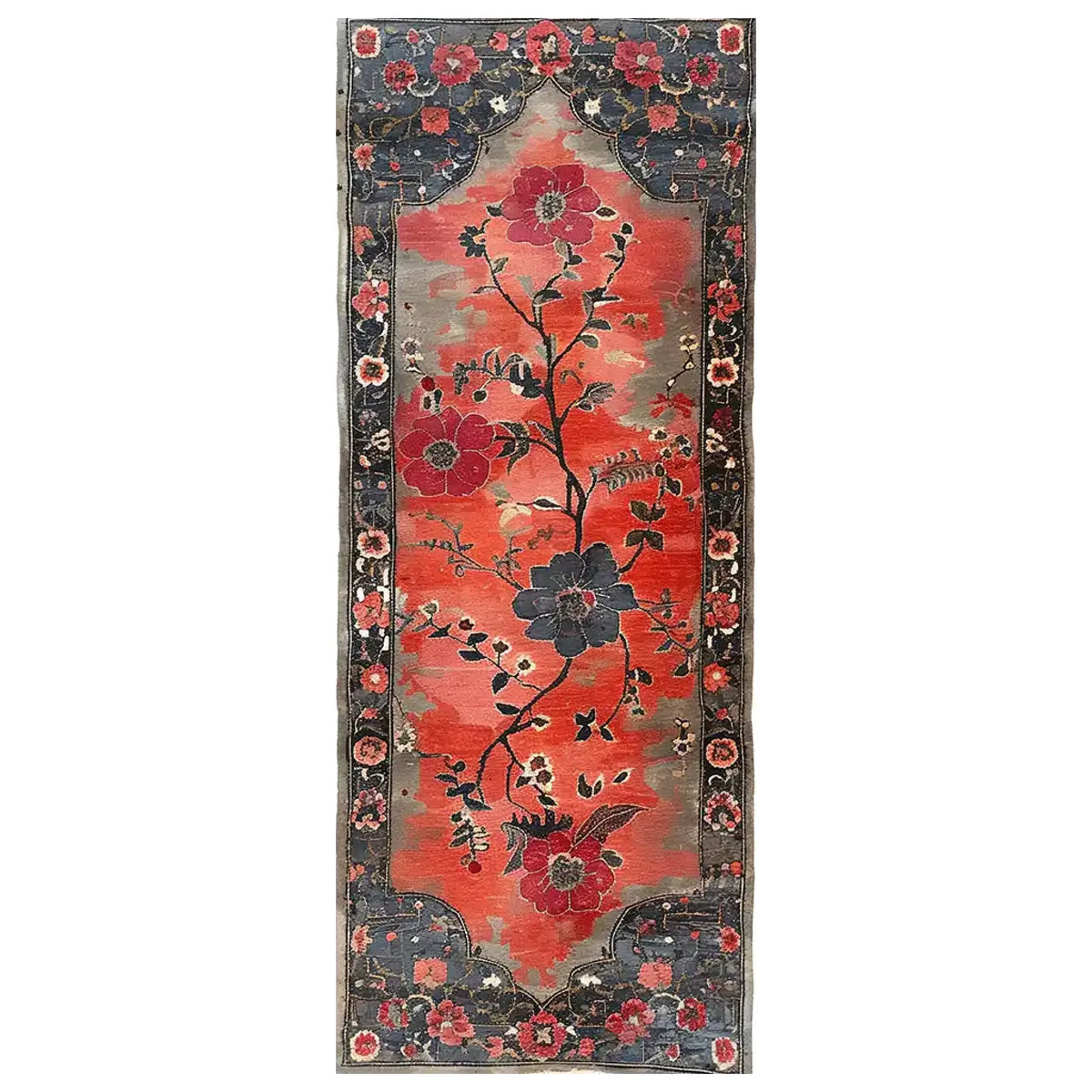 The Scarlet Horizon Knotted Wool Rug is an exquisite area rug featuring a vibrant floral design. Perfect for enhancing living room decor, this 8x10 rug showcases intricate flower patterns in rich hues, making it an ideal choice for those seeking stylish living room area rugs.