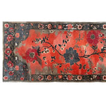 This vibrant area rug, titled 'Scarlet Horizon Knotted Wool Rug', features a striking floral design against a rich red backdrop. Perfect for adding a pop of color to your living room, this 8x10 rug showcases intricate details with blooming flowers, ideal for those seeking elegant living room area rugs.