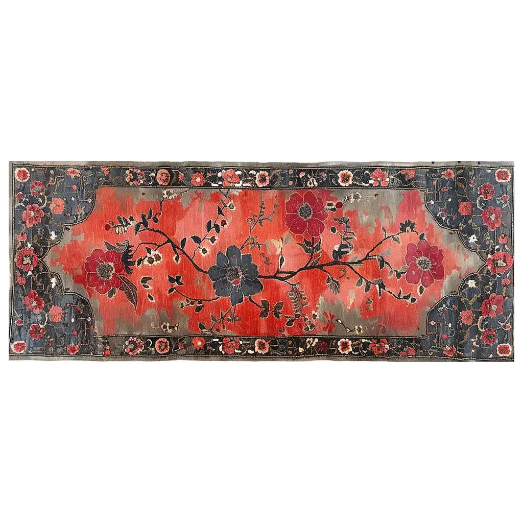 Vibrant Scarlet Horizon Knotted Wool Area Rug featuring a striking floral design. Perfect as a living room area rug, this 8x10 rug showcases rich red and black hues with intricate floral patterns, ideal for enhancing the elegance of any space.