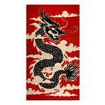 Vibrant Scarlet Nightfire Dragon Hand Tufted Rug featuring a striking black dragon design on a rich red background, perfect for bedroom area rugs. This large wool area rug adds a bold statement to any bedroom, showcasing intricate detailing and a luxurious texture, ideal for those seeking unique rugs for bedroom decor.