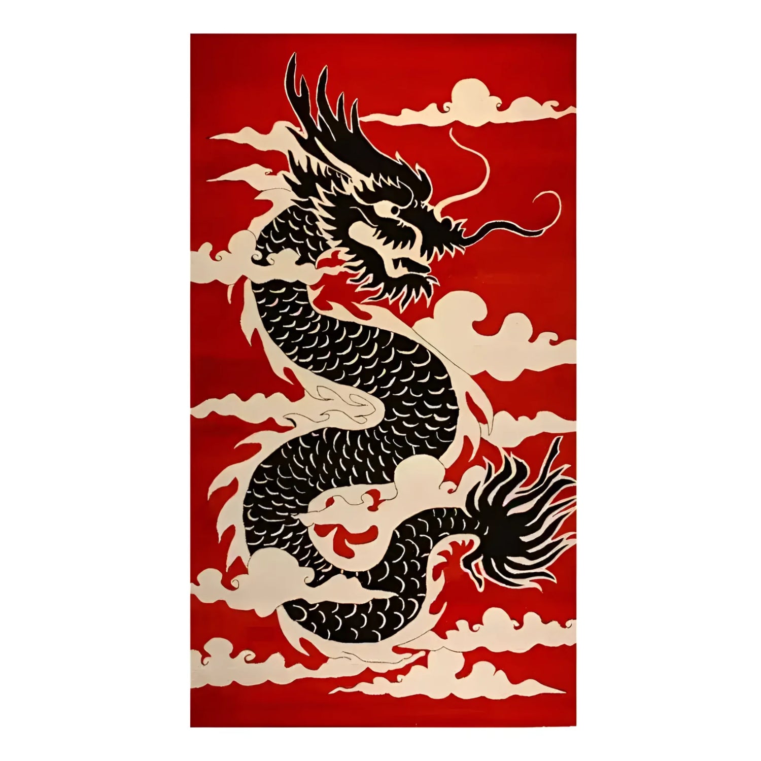 Vibrant Scarlet Nightfire Dragon Hand Tufted Rug featuring a striking black dragon design on a rich red background, perfect for bedroom area rugs. This large wool area rug adds a bold statement to any bedroom, showcasing intricate detailing and a luxurious texture, ideal for those seeking unique rugs for bedroom decor.