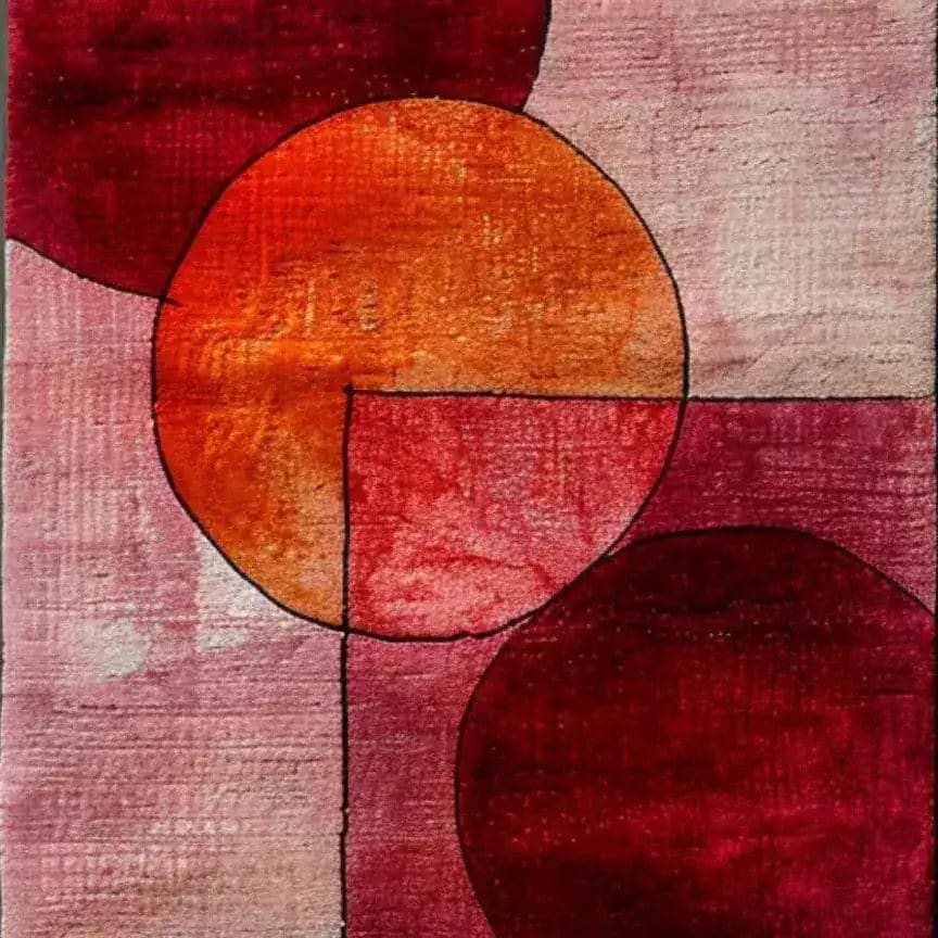 This vibrant Scarlet Sphere hand-tufted wool rug runner features an abstract design with bold red and orange geometric shapes. Ideal for adding a contemporary touch to your home, this area rug is perfect for living rooms, hallways, or as a luxurious bedroom area rug. Its rich colors and modern style make it a stunning addition to any room, whether you're looking for kitchen runner rugs or a bathroom runner rug.