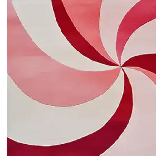 Scarlet Spiral Hand Tufted Area Rug featuring a dynamic swirl of red and pink hues, perfect for a dining room or large living room. This contemporary square rug, crafted from wool, adds a vibrant touch to any space as a dining table rug or a stylish square area rug.