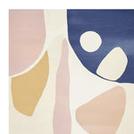 Top view of a Sculpted Hue Dance Hand Tufted Area Rug featuring an abstract design with pastel colors and bold shapes. This contemporary wool rug is perfect for adding a modern touch to large living rooms.
