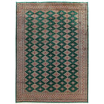 This stunning Sea Green Sarong Hand Knotted Area Rug showcases an intricate geometric pattern, ideal for large living room spaces. The harmonious blend of green and earthy tones adds a touch of elegance and warmth to your home decor.