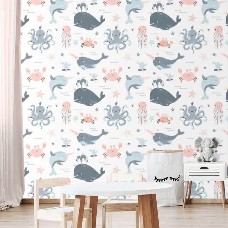 Sea Narwhal Whale and Undersea World Nursery Wallpaper Mural Sea Narwhal Whale and Undersea World Nursery Wallpaper Mural Sea Narwhal Whale and Undersea World Nursery Wallpaper Mural 