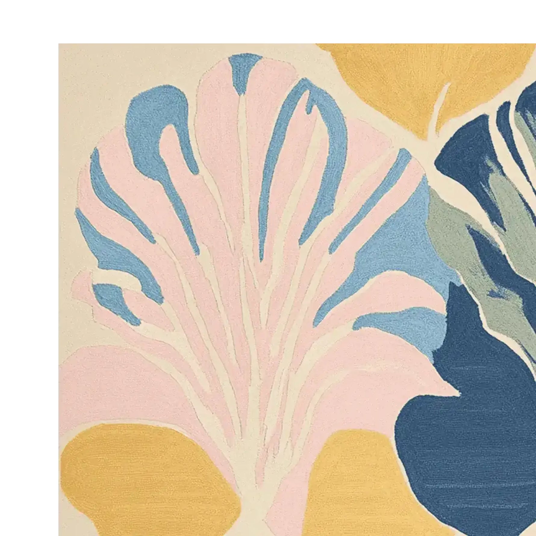 A beautifully hand tufted area rug featuring a contemporary seashell design in soft pink, blue, and yellow hues. This wool rug is perfect for adding a touch of elegance to large living room spaces, making it an ideal choice for area rugs for the living room.