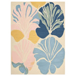 This beautiful area rug, titled 'Seashell Petal Harmony Hand Tufted Rug', showcases a contemporary design with bold petal patterns in shades of blue, pink, and yellow. Perfect for adding a touch of elegance to large living rooms, this wool rug combines both style and comfort, making it an ideal choice for area rugs for living rooms.
