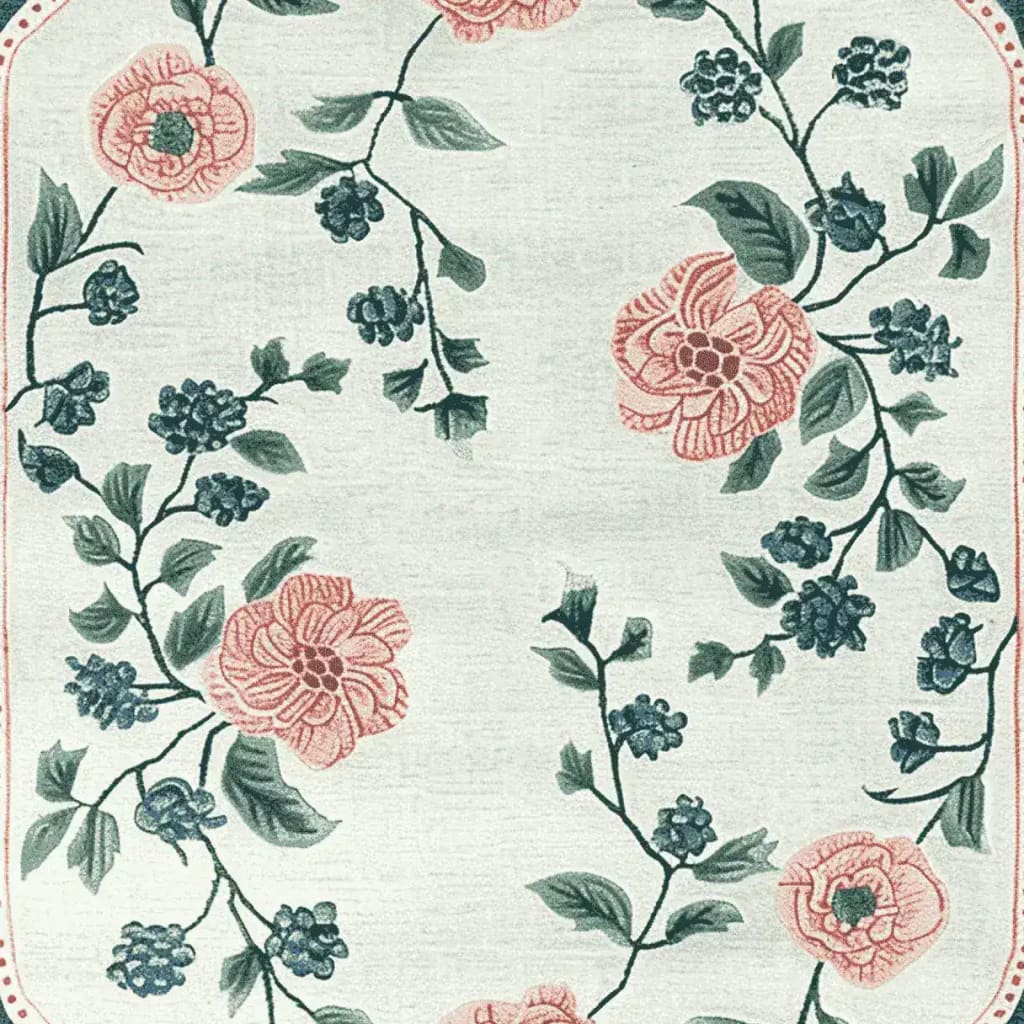 Serenade of Blooms Hand Tufted Area Rug featuring a charming floral design with pink and blue flowers and green leaves on a soft background. Perfect for adding elegance to living room area rugs, this wool rug enhances any space with its intricate details.