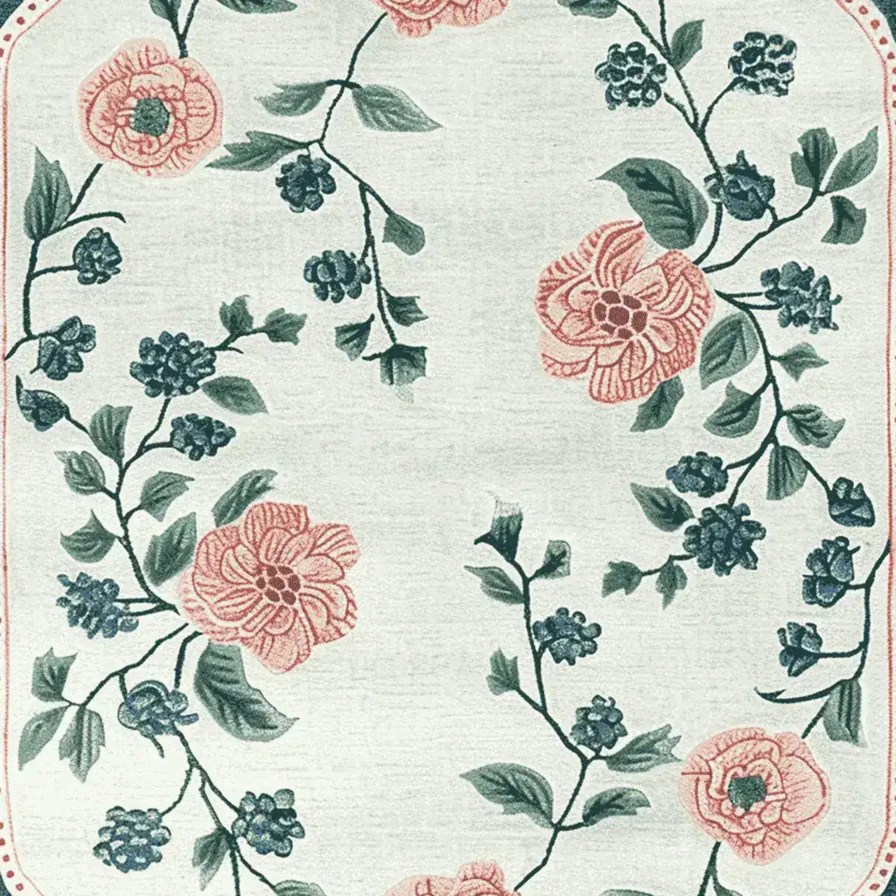 Serenade of Blooms Hand Tufted Area Rug featuring a charming floral design with pink and blue flowers and green leaves on a soft background. Perfect for adding elegance to living room area rugs, this wool rug enhances any space with its intricate details.