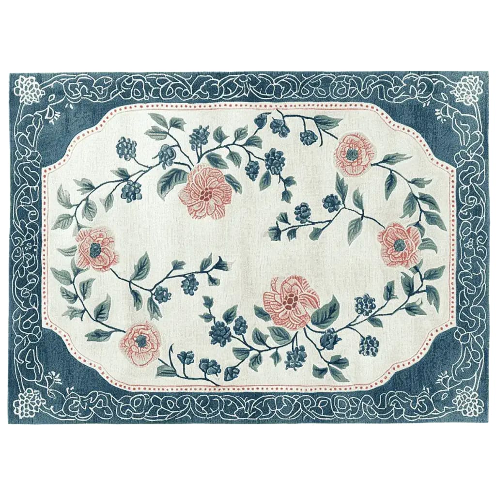 Elegant Serenade of Blooms Hand Tufted Rug showcasing a beautiful floral design in soft pink and blue hues. This wool area rug is perfect for enhancing living room spaces with its intricate patterns and luxurious texture. Ideal for those seeking stylish living room area rugs, this floral rug combines artistry and comfort.