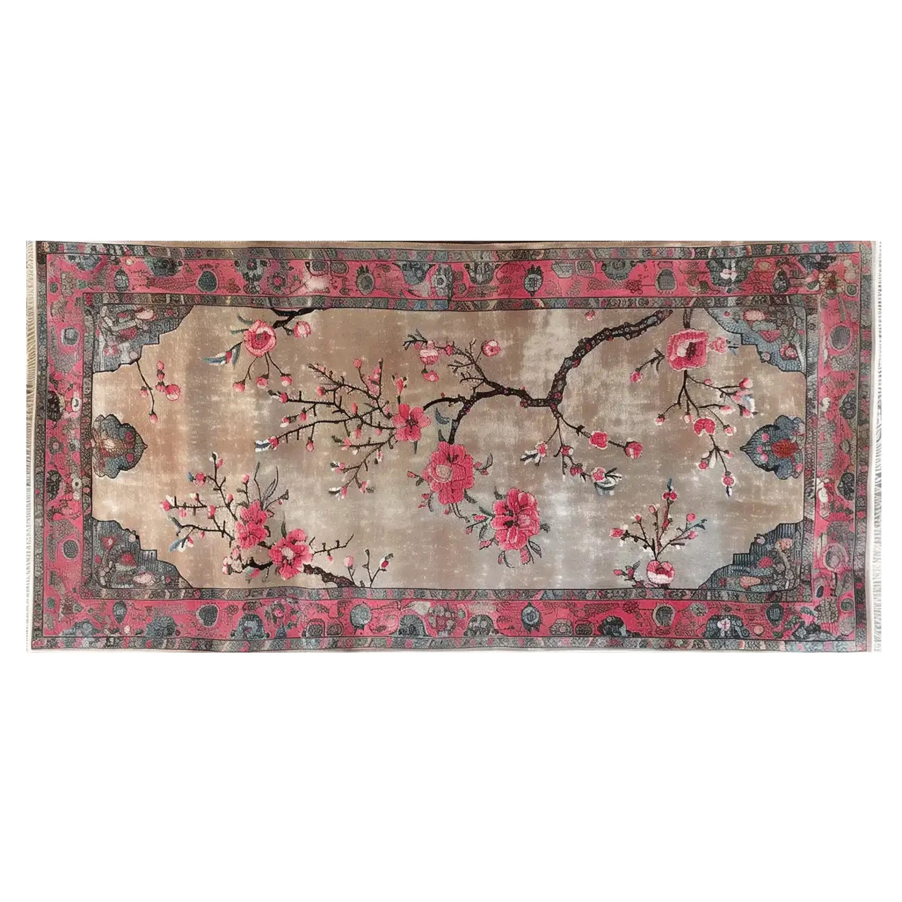 A stunning area rug featuring a vibrant floral design with blossoms and branches, perfect for adding elegance to living rooms. This 8x10 floral rug showcases intricate details and a harmonious blend of colors, making it a standout piece among area rugs for living room settings.