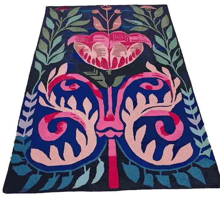 Vibrant Serenade of Mexico Hand Tufted Area Rug featuring a striking floral pattern with bold colors, perfect for enhancing any dining room or bedroom. This wool rug showcases intricate designs that add a touch of elegance to dining room carpets or rugs for bedroom decor.