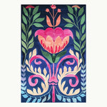 Vibrant Serenade of Mexico hand tufted area rug featuring a bold floral design. Ideal for adding a touch of elegance to dining rooms or bedrooms, this wool rug showcases a colorful pattern perfect for dining room carpets or as a floral rug in a cozy bedroom setting.