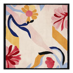 This vibrant area rug features an abstract floral design with bold colors like red, yellow, blue, and pink, perfect for a contemporary living room. The hand-tufted wool rug has a square shape, adding a modern touch to any large space.