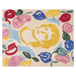 Vibrant Serene Bloom Figure Hand Tufted Area Rug showcasing an abstract floral design with bold colors like yellow, pink, red, and blue. This contemporary wool rug is perfect for adding a splash of color to your living room. Ideal as a living room rug, it comes in an 8x10 size, making it a standout piece in any space.