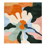 A beautifully crafted area rug titled 'Serene Flower Radiance Hand Tufted Rug' featuring an abstract floral design with bold colors like orange, green, and blue. Perfect as a square area rug, this contemporary wool rug is ideal for large living rooms, measuring 8x10.