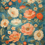 The Serene Garden Hand Tufted Rug features a vibrant floral design with large pink, orange, and white flowers set against a rich blue background. This wool rug is perfect for adding a touch of elegance to any living room. Ideal as a large area rug, it measures 8x10, making it an excellent choice for those seeking rugs for their living room.
