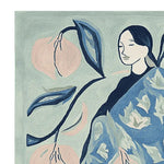 This image showcases the Serene Garden Muse Hand Tufted Rug, a contemporary wool area rug featuring abstract floral and figure designs. Perfect for enhancing living room aesthetics, it comes in an 8x10 size, ideal for adding a touch of artistic flair to your space.