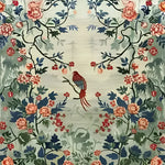 This beautiful hand-knotted area rug features an intricate floral design with vibrant blues and reds, perfect for enhancing any living room. The central motif of a detailed bird perched among blooming flowers adds a touch of elegance, making it an ideal choice for those seeking large living room rugs with a Persian flair.