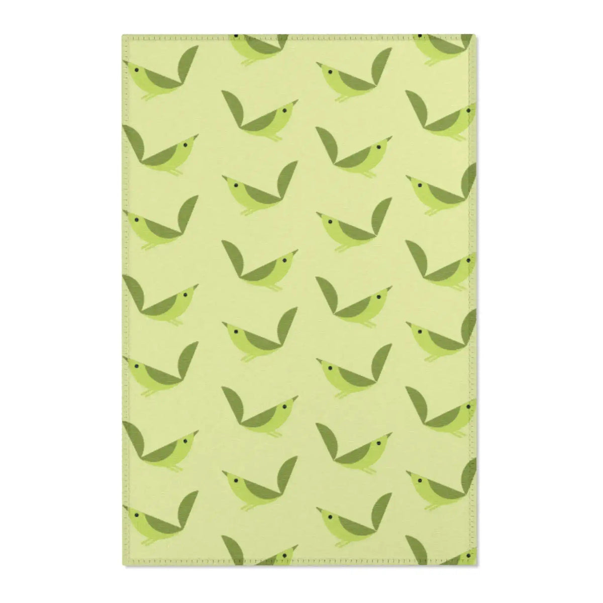Serene songbird accent rug, repeating green bird silhouettes on soft pale green ground