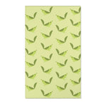 Serene songbird rug in tall format, rows of green birds across a light celery green field