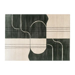 Top view of the Serene Soul Labyrinth Knotted Wool Rug, a contemporary area rug featuring a bold geometric design in contrasting shades of dark green and cream. Perfect for adding a modern touch to your living room, this wool rug measures 8x10, ideal for creating a cozy atmosphere.